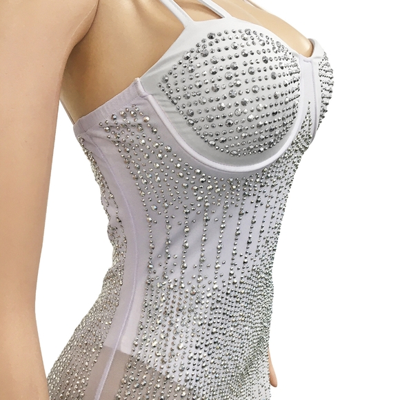 Fashion Mesh Rhinestones details midi Dress new size XXL, 3XL Strech Material. - Picture 8 of 9